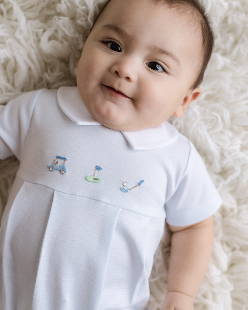 golf boys Pima bubble romper, pima cotton romper, pima cotton boys bubble romper, baby boy outfit, golf bubble romper