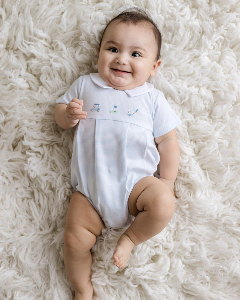 golf boys Pima bubble romper, pima cotton romper, pima cotton boys bubble romper, baby boy outfit, golf bubble romper