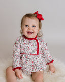 Holiday Floral Bubble Romper, Red Multi, girls romper, infant romper, liberty print, bubble romper, christmas romper, christmas outfit
