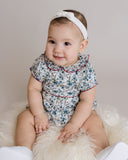 Blue Floral Pleated Bubble Romper, Blue, girls romper, infant romper, liberty floral romper, liberty print, monogram romper