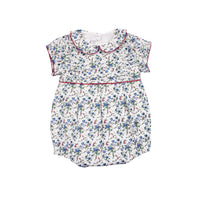 Blue Floral Pleated Bubble Romper, Blue, girls romper, infant romper, liberty floral romper, liberty print, monogram romper