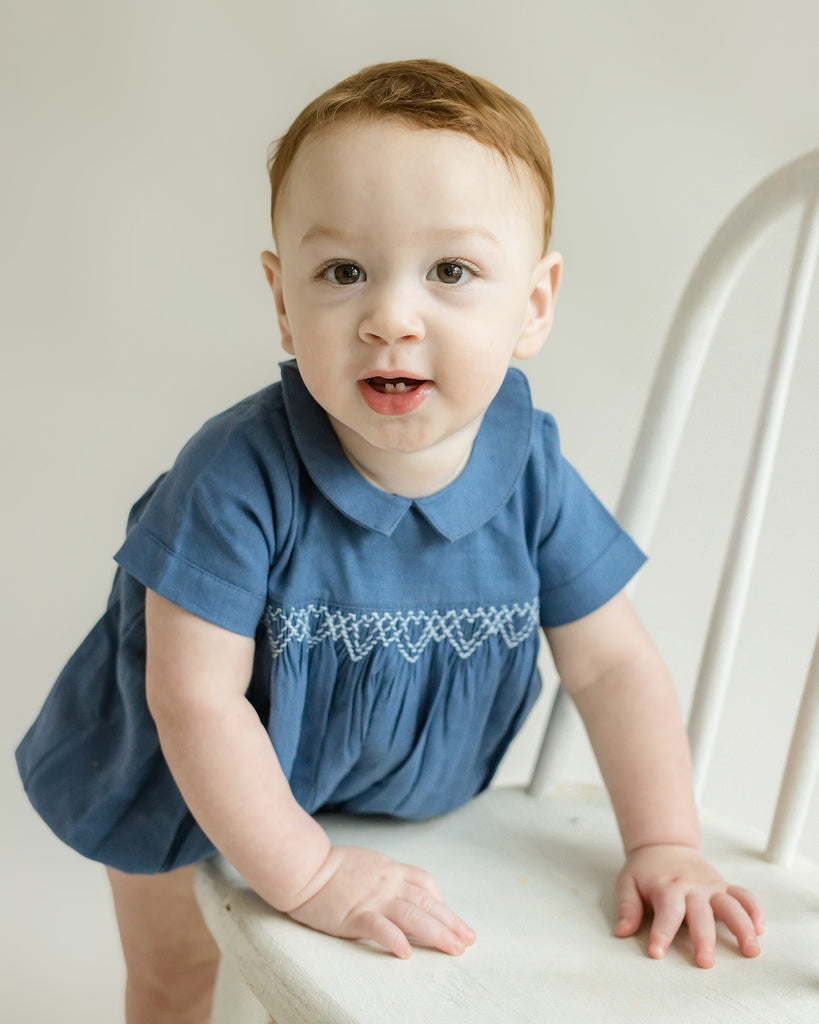 N*a様 Liilu Romper Smocked Striped 24m Oliver Linen Smocked Bubble Romper - Cuclie