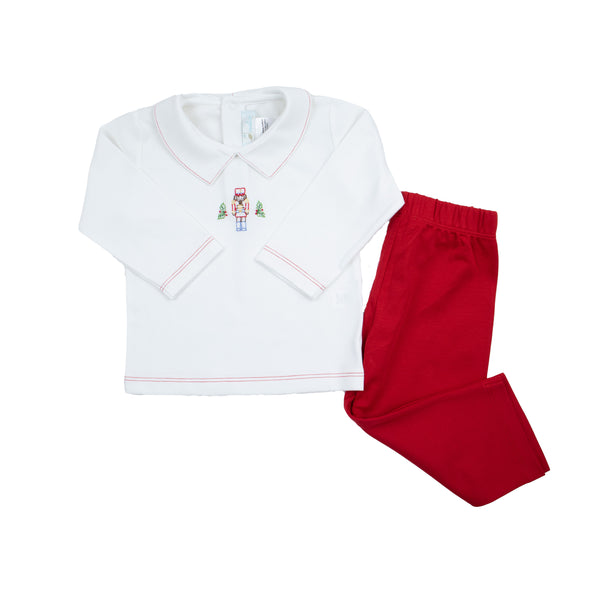 Nutcracker Embroidered Play Set, Toddler Boys, White with Red