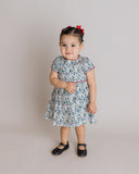 Blue Floral Pleated Dress, infant dress, girls dress, liberty print, monogram, pleating