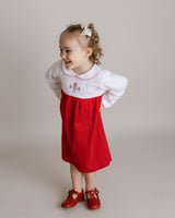 Nutcracker Embroidered Pima Dress, Toddler Girls, White with Red no