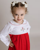 Nutcracker Embroidered Pima Dress, Toddler Girls, White with Red no