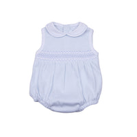 Elegant Smocked Bubble Romper, Lt.Blue
