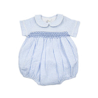 Smocked Seersucker Bubble Romper, Lt.Blue
