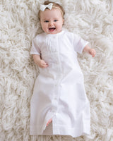 Classic Batiste Day Gown, White with Ivory Trim