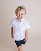 Banded Collar Button Down Shirt, White
