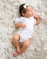 Round Collar Short Sleeve Onesie, White