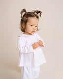 Long Sleeve Swing Top and Short Set - Pink Striped Top, White Short - Cuclie 