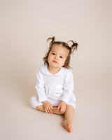 Long Sleeve Swing Top and Short Set - White Top, Pink Striped Shorts - Cuclie 