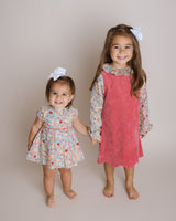 Pink Girls Dress, Infant Dress, Corduroy, Floral Girl Dress, Fall Dress