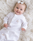 newborn convertible gown, hand embroidered gown, day gown, pima cotton gown