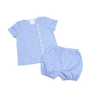 Infant boys diaper set, hand embroidered shirt and bloomer short set.