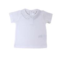 Pointed Collar Short Sleeve Shirt - White with Lt.Blue Trim - Cuclie 