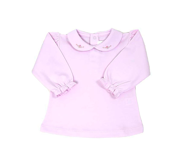 Embroidered Collar Long Sleeve Shirt, Pink