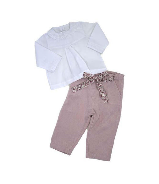 White Blouse Corduroy Pant Set - Cuclie 