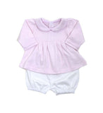 Long Sleeve Swing Top and Short Set - Pink Striped Top/White Shorts - Cuclie 