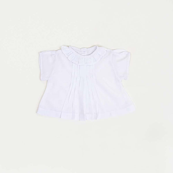 White Batiste Ruffle Collar Blouse - Cuclie 