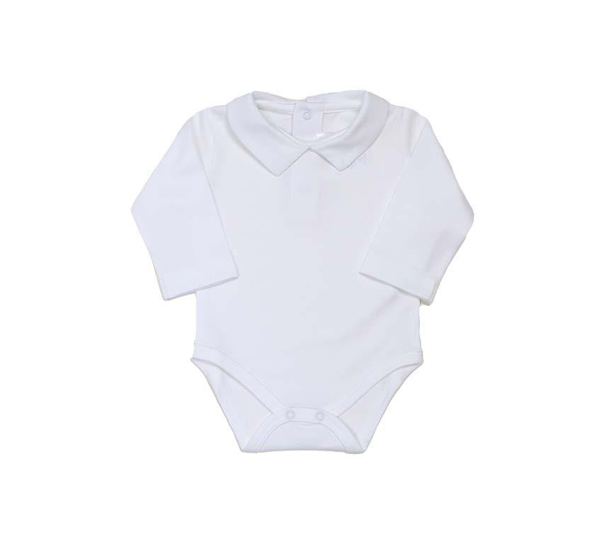 Pointed Collar Long Sleeve Onesie - White - Cuclie 