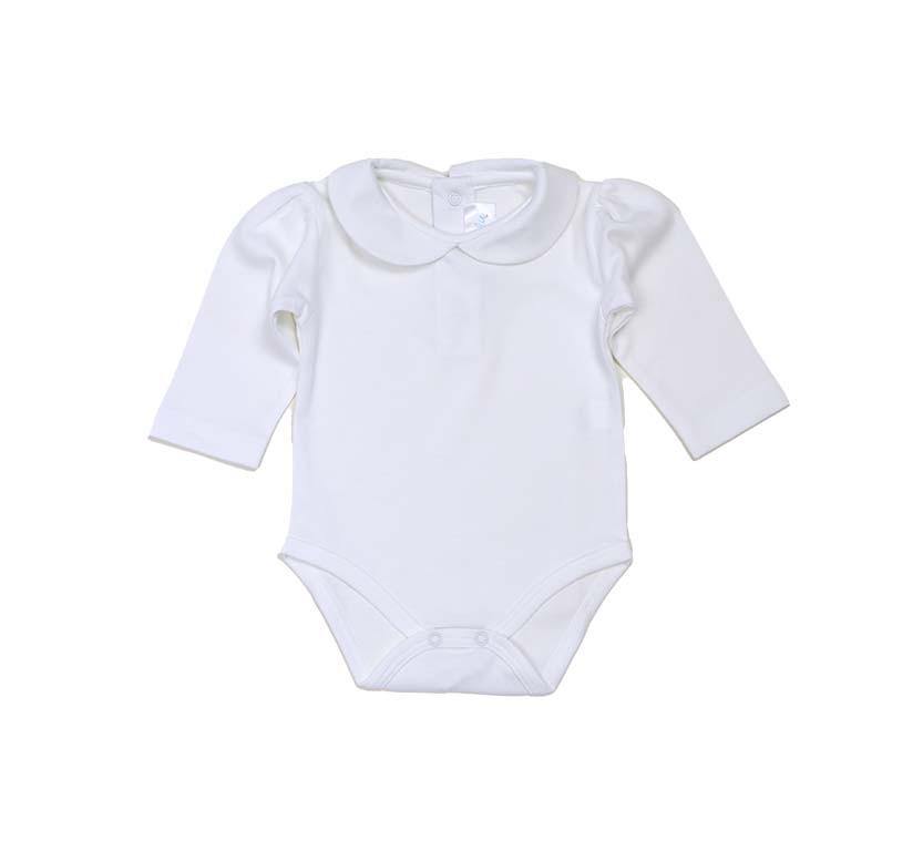Round Collar Long Sleeve Onesie -White - Cuclie 